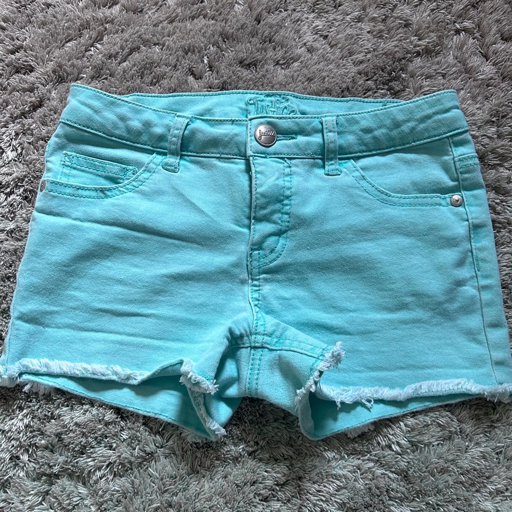 light teal denim shorts